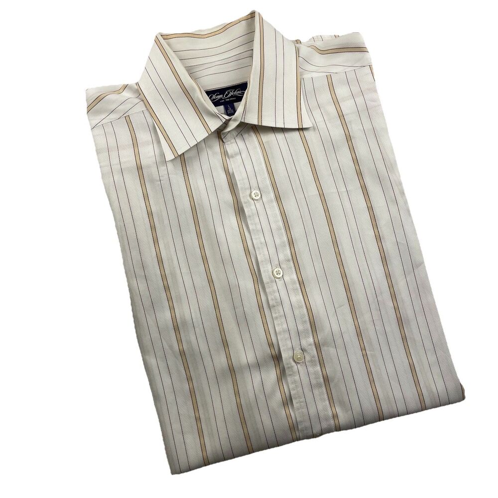 Sean John Mens Ivory Tan Striped Button Up Long Sleeve-L (16 34-35)